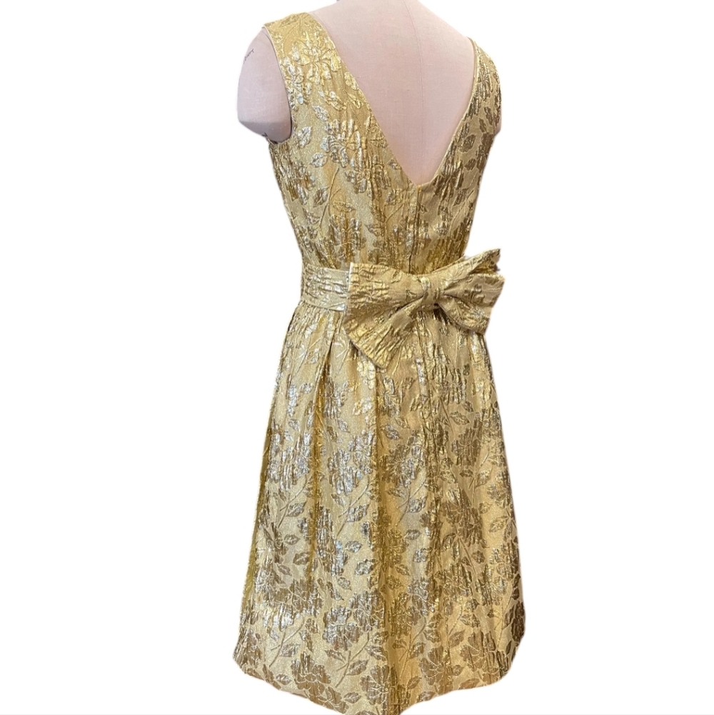 True Vintage 1960s 3-Piece Set, 60s Metallic Gold Lurex Floral Brocade Dress - Picture 8 of 10